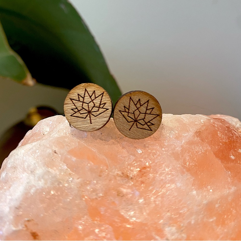 Real wood handmade stud earrings.